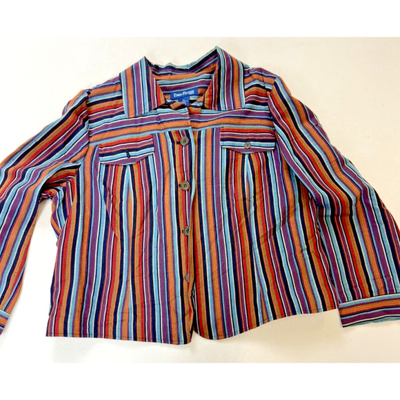 Evan Picone Shaket Blouse Sz 1 X Striped Long Sleeve Boho Western Crop Top - Picture 2 of 13